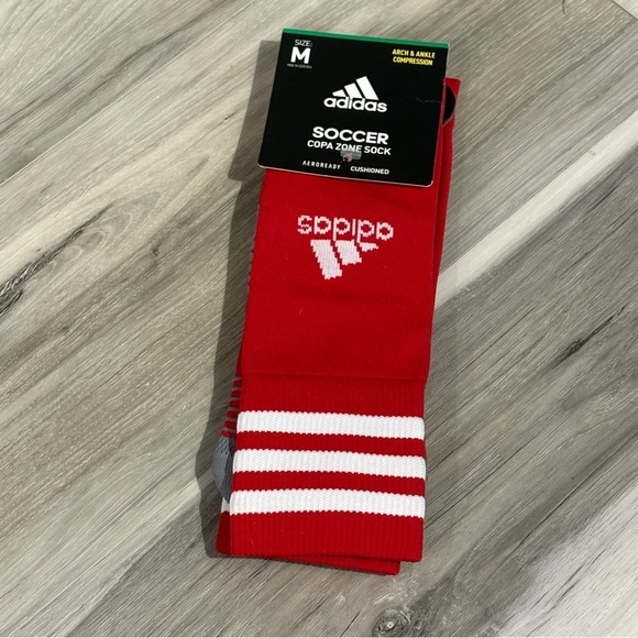 NEW! Adidas Copa Zone Cushion Soccer Sock | Adult Medium Red & Gray - Picture 1 of 5